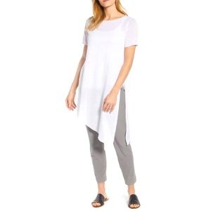 Eileen Fisher Asymmetric Organic Linen Tunic Short Sleeve White